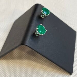 14K White Gold Cubic Zirconia Emerald Stud Earrings